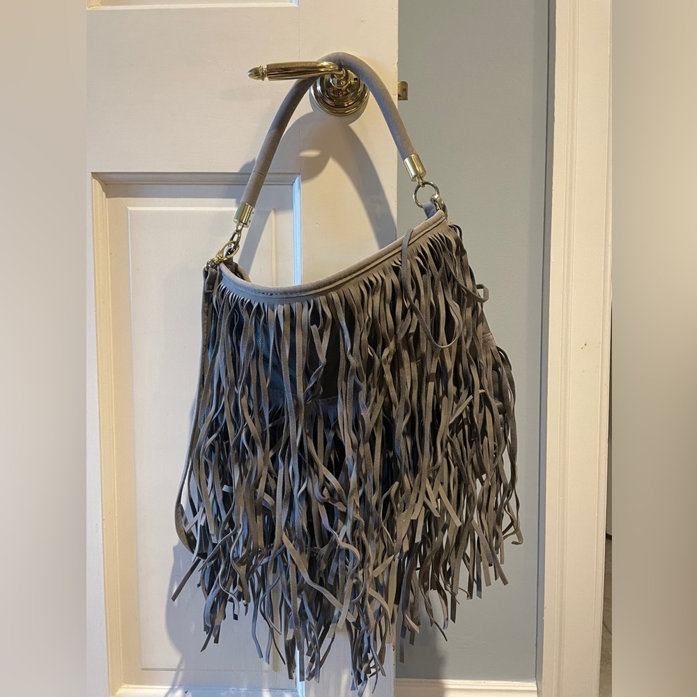 H&M Grey Sued Fringe Handbag